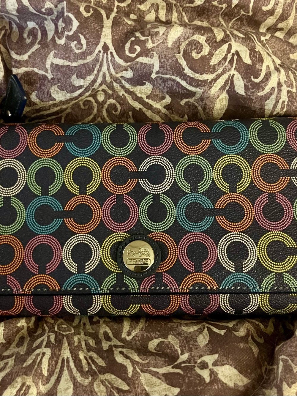 Coach Black Wallet with Multicolor Circle Print